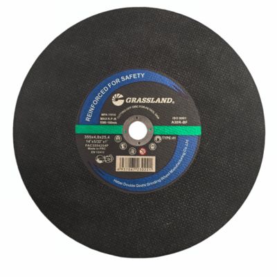 Grassland 14インチ ステンレス鋼切断ディスク 単結晶溶融アルミナ研磨材 Rグレード硬度 355x4.0x25.4mm 直径